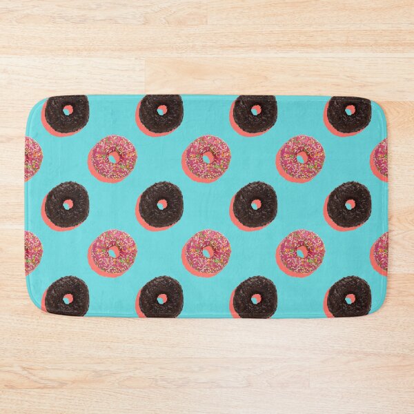 Item preview, Chocolate and pink donuts with coral shadows on a pale blue background designed and sold by acidmit.