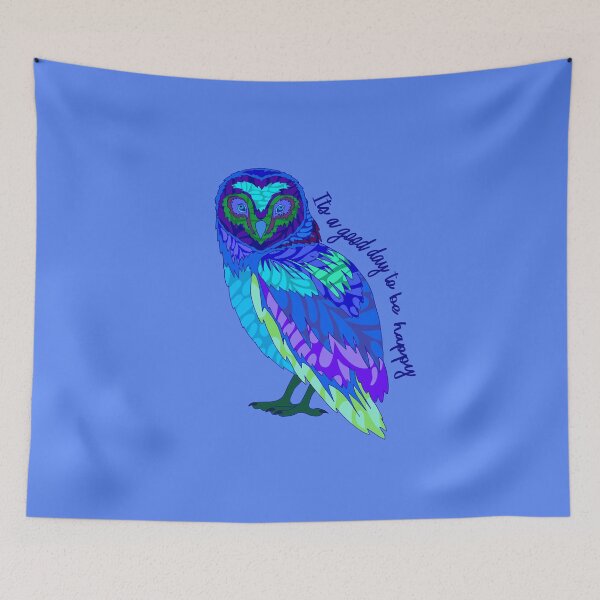 Item preview, Abstract Owl - It's a Good Day to be Happy - Blue/Teal designed and sold by Emily Boynton.