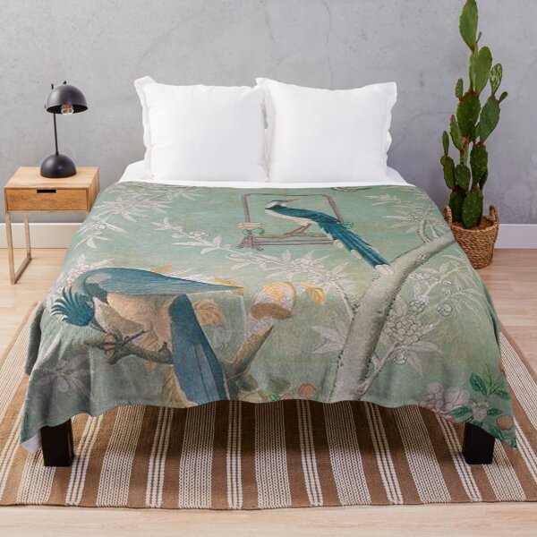 Exotic Birds Chinoiserie Mural Throw Blanket