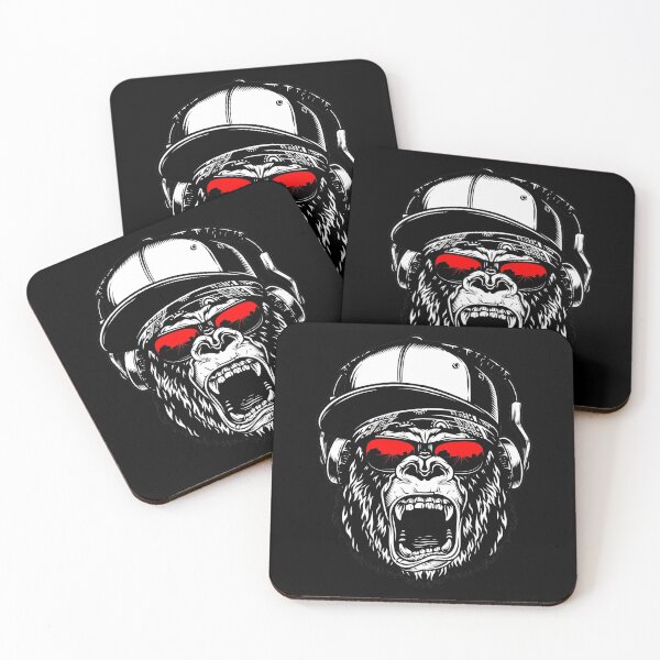 Item preview, Gorillahead with red sunglasses, cap and headphones screaming designed and sold by froggy-stylecom.