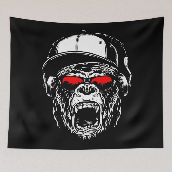 Item preview, Gorillahead with red sunglasses, cap and headphones screaming designed and sold by froggy-stylecom.
