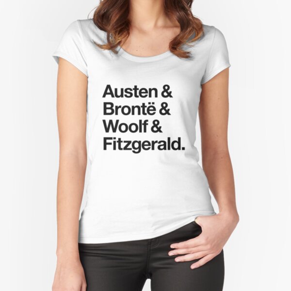 Classic Literature Authors - Black Helvetica (Austen and Bronte and Woolf and Fitzgerald) Fitted Scoop T-Shirt