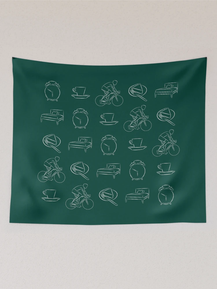 Thumbnail 2 of 3, Tapestry, Cyclist Routine White. Wake Up. Coffee. Go Ride. Cake. Go Sleep. designed and sold by RabeDesigns.