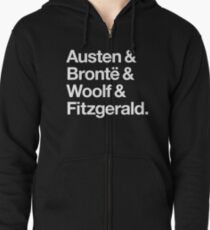 Classic Literature Authors - White Helvetica (Austen and Bronte and Woolf and Fitzgerald) Zipped Hoodie