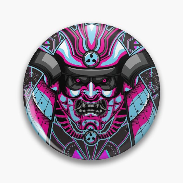Item preview, Oni Yokai Masked Samurai Skull Mask Purple Blue Geometry Glitch Effect Hannya designed and sold by MiscelChr.