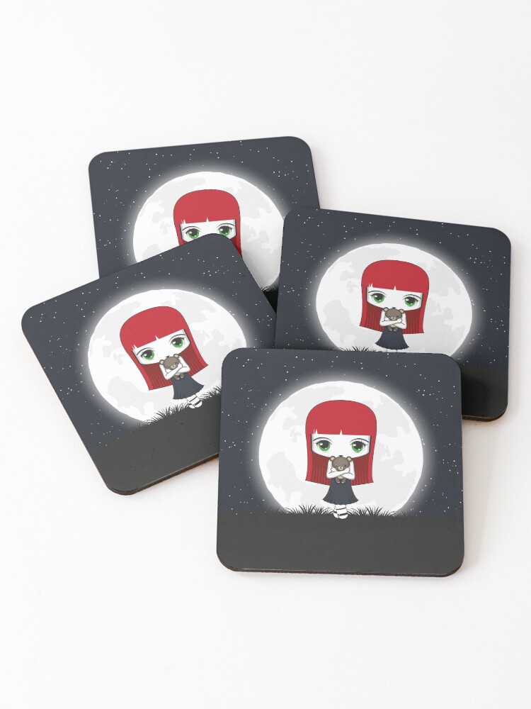 Thumbnail 1 of 5, Coasters (Set of 4), sweet girl with teddy bear designed and sold by biucca.