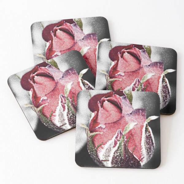 Item preview, Red Rose, Stippled, Portland Rose, Black and White background designed and sold by naturecdesigns.