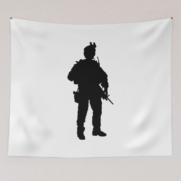 Item preview, Male soldier standing up and in full equipment and armament, fully automatic machine gun in hand such as the special forces, marines army and ksk, GRU, Sajeret. Isolated realistic silhouette designed and sold by Marcin Adrian.