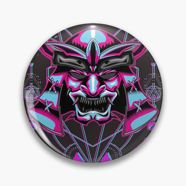 Item preview, Oni Yokai Scary Masked Samurai Skull Mask Purple Blue Geometry Glitch Effect Hannya designed and sold by MiscelChr.