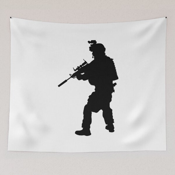 Item preview, Male soldier standing up and in full equipment and armament, fully automatic machine gun in hand such as the special forces, marines army and ksk, GRU, Sajeret. Isolated realistic silhouette designed and sold by Marcin Adrian.