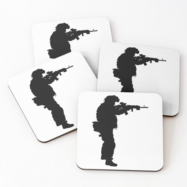 Item preview, Male soldier standing up and in full equipment and armament, fully automatic machine gun in hand such as the special forces, marines army and ksk, GRU, Sajeret. Isolated realistic silhouette designed and sold by Marcin Adrian.