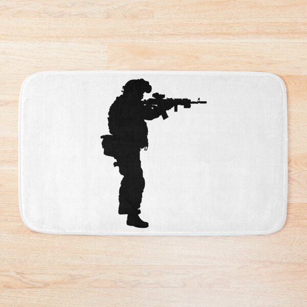 Item preview, Male soldier standing up and in full equipment and armament, fully automatic machine gun in hand such as the special forces, marines army and ksk, GRU, Sajeret. Isolated realistic silhouette designed and sold by Marcin Adrian.