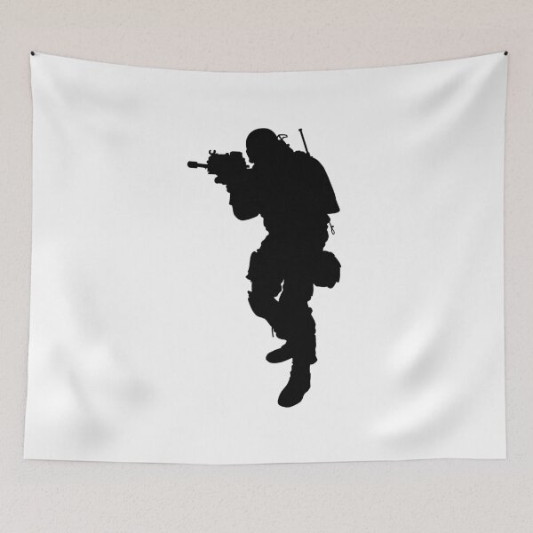 Item preview, Male soldier standing up and in full equipment and armament, fully automatic machine gun in hand such as the special forces, marines army and ksk, GRU, Sajeret. Isolated realistic silhouette designed and sold by Marcin Adrian.