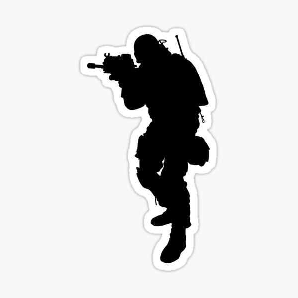 Item preview, Male soldier standing up and in full equipment and armament, fully automatic machine gun in hand such as the special forces, marines army and ksk, GRU, Sajeret. Isolated realistic silhouette designed and sold by Marcin Adrian.