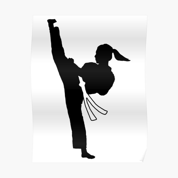 Karate Tae Kwon Do Girl White Belt Kick Poster