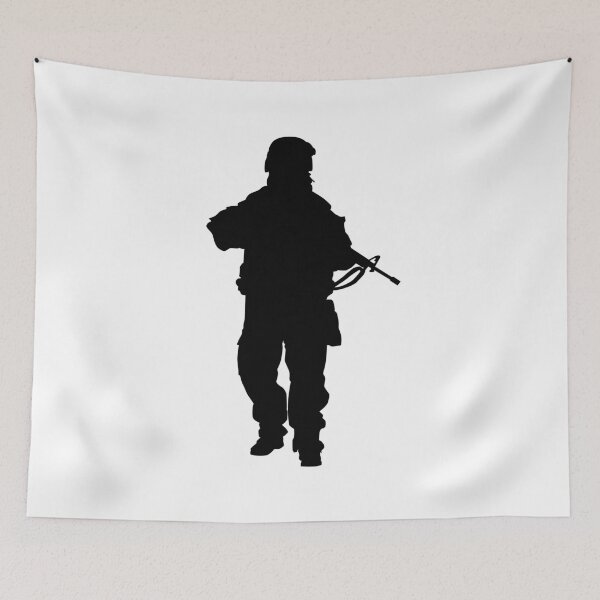 Item preview, Male soldier standing up and in full equipment and armament, fully automatic machine gun in hand such as the special forces, marines army and ksk, GRU, Sajeret. Isolated realistic silhouette designed and sold by Marcin Adrian.