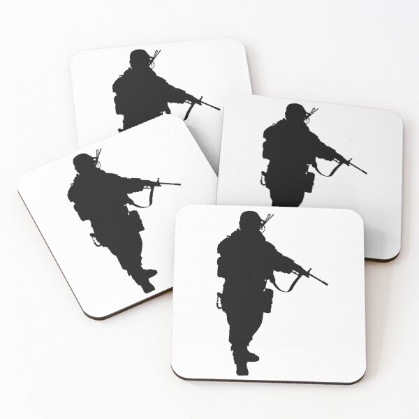 Item preview, Male soldier standing up and in full equipment and armament, fully automatic machine gun in hand such as the special forces, marines army and ksk, GRU, Sajeret. Isolated realistic silhouette designed and sold by Marcin Adrian.