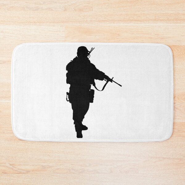 Item preview, Male soldier standing up and in full equipment and armament, fully automatic machine gun in hand such as the special forces, marines army and ksk, GRU, Sajeret. Isolated realistic silhouette designed and sold by Marcin Adrian.