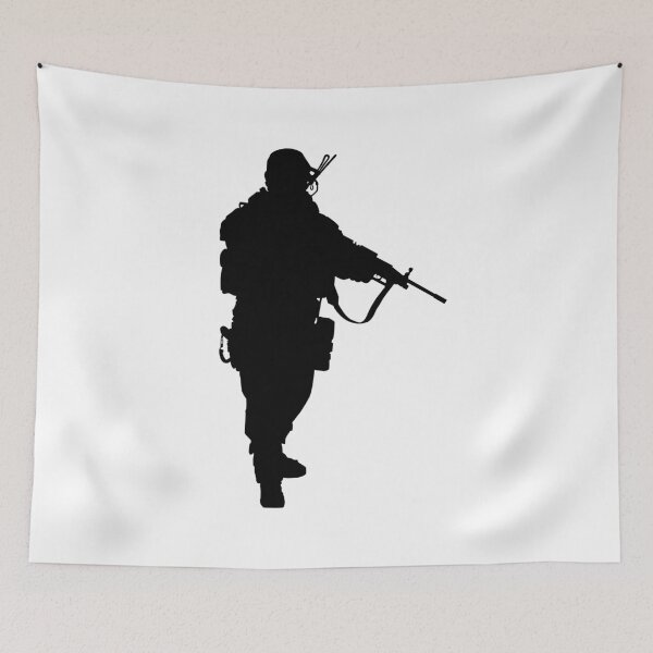 Item preview, Male soldier standing up and in full equipment and armament, fully automatic machine gun in hand such as the special forces, marines army and ksk, GRU, Sajeret. Isolated realistic silhouette designed and sold by Marcin Adrian.