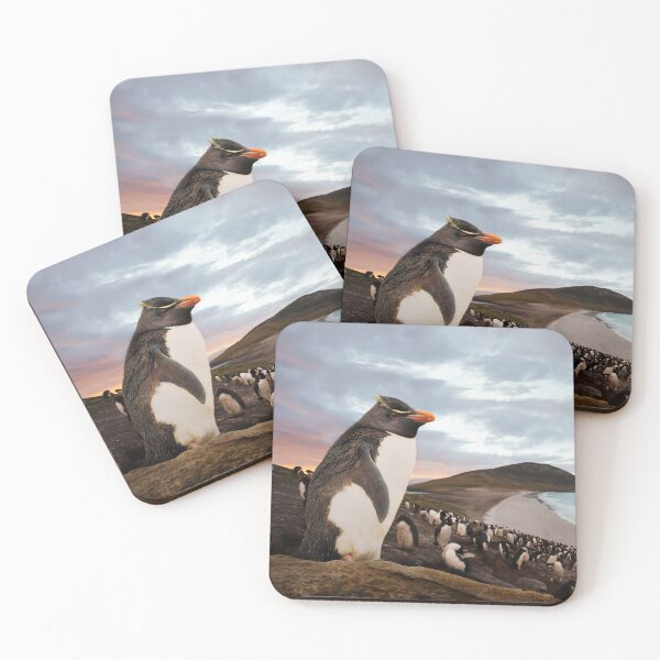 Item preview, Rockhopper penguin on a beach at sunset designed and sold by dgwildlife.