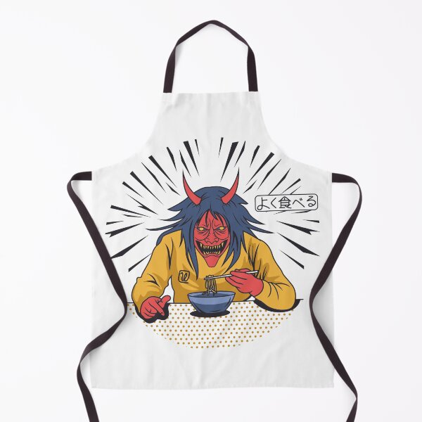 Item preview, Funny Red Horned Oni Yokai Devil Eating Ramen Eat Well よく食べる designed and sold by MiscelChr.