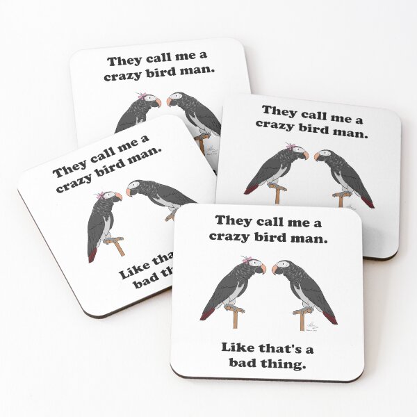 Item preview, Crazy Bird Man with African Grey Timnehs designed and sold by Laughing Parrot Studio.