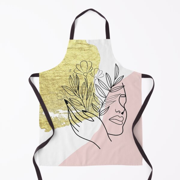 Item preview, Gold brush stroke and pale pink abstract shapes with occult magical woman portrait and plants black line art  designed and sold by MazeMazekeen.