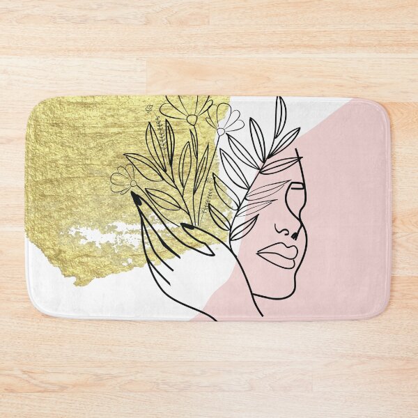 Item preview, Gold brush stroke and pale pink abstract shapes with occult magical woman portrait and plants black line art  designed and sold by MazeMazekeen.