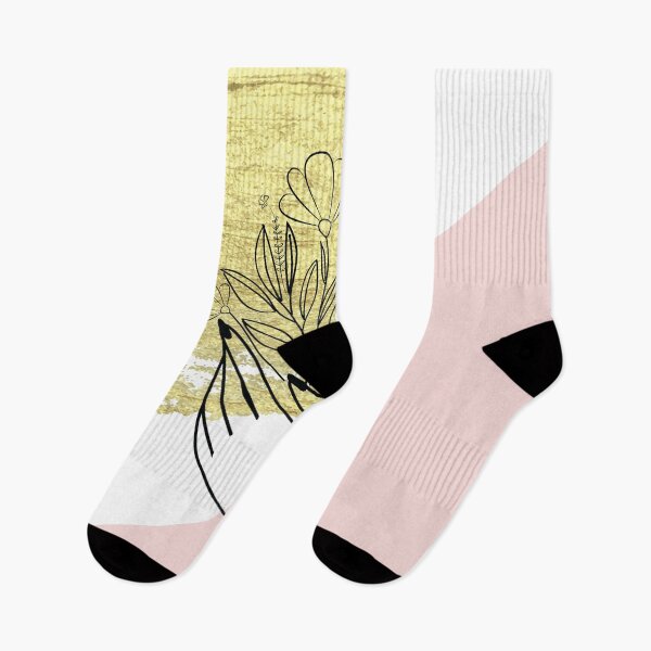 Item preview, Gold brush stroke and pale pink abstract shapes with occult magical woman portrait and plants black line art  designed and sold by MazeMazekeen.