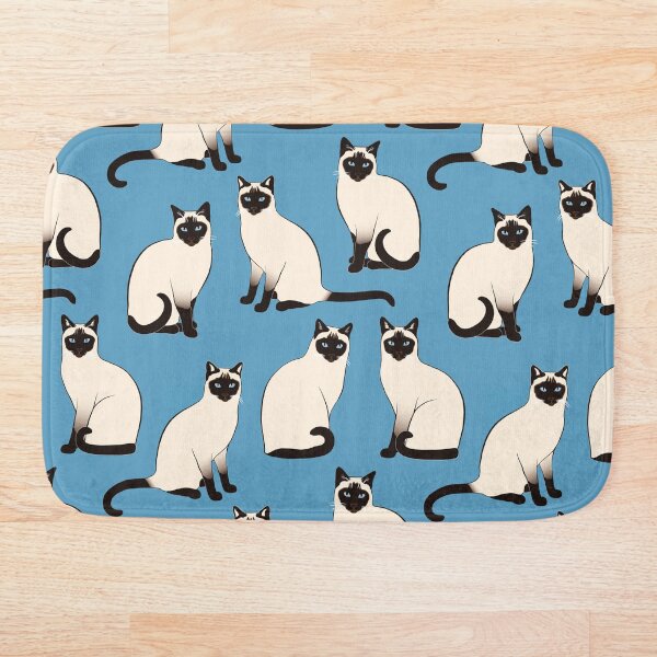 Siamese Cats sparse on blue Bath Mat