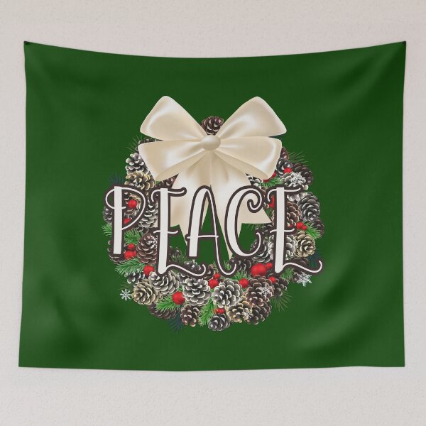 Item preview, PEACE Traditional Pine Cone Wreath - Green Background designed and sold by PawsitiveMum.