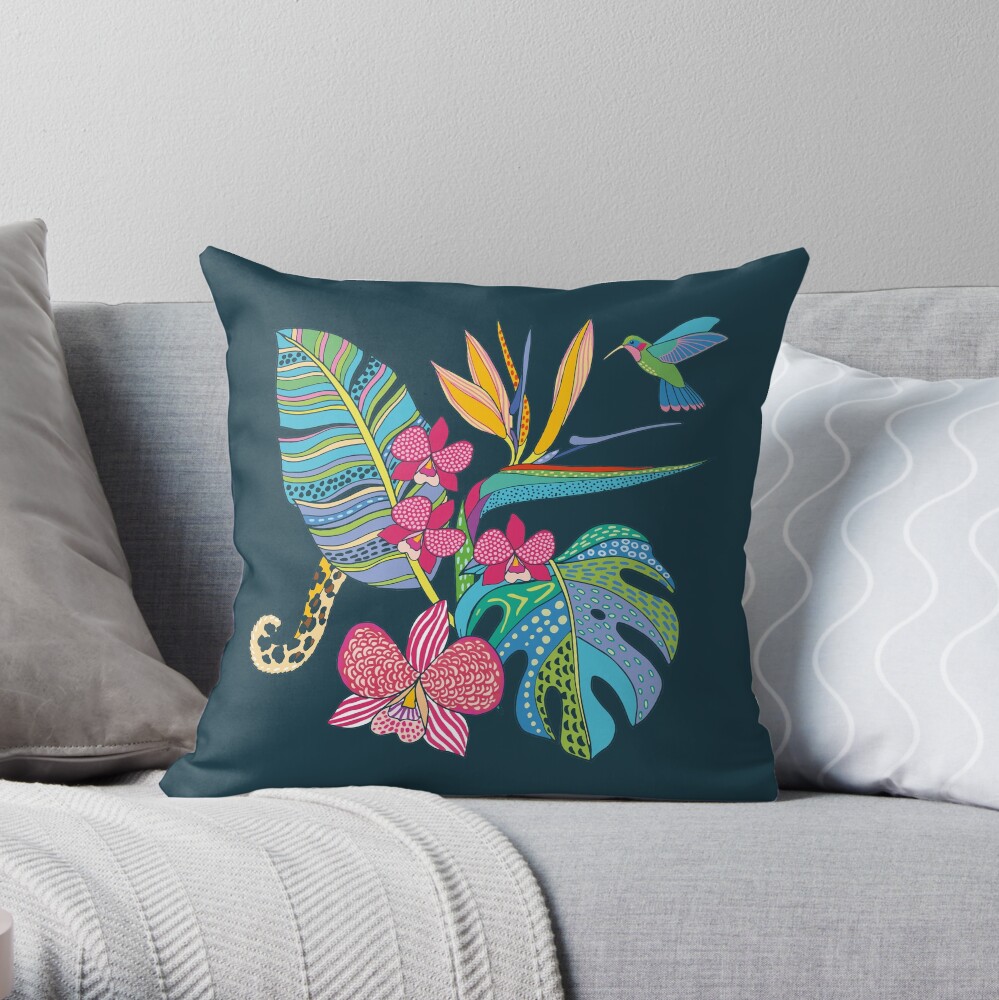 Bohemian Tropical Flowers Throw Pillow
