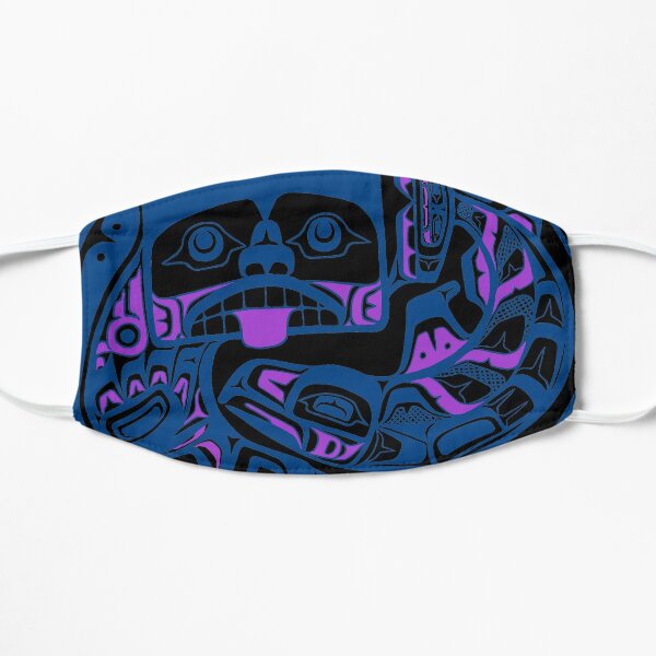 Tlingit style PNW Bear and Salmon, teal and purple Flat Mask