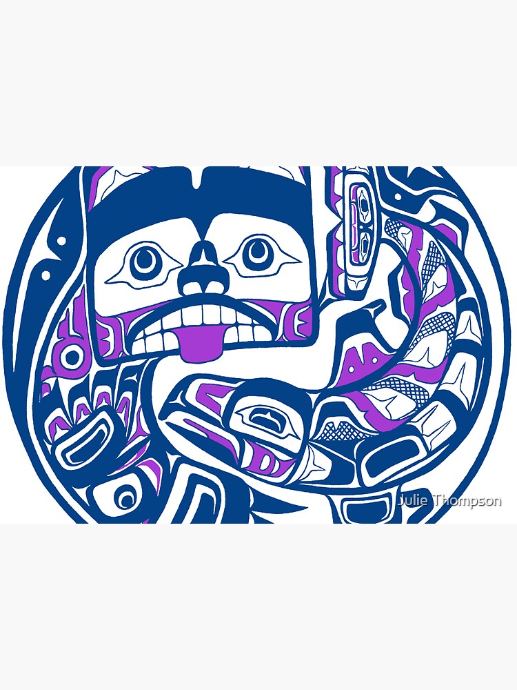 Tlingit style PNW Bear and Salmon, teal and purple by featherladyJT