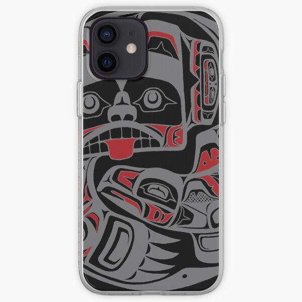 Bear and Salmon, in gray iPhone Soft Case