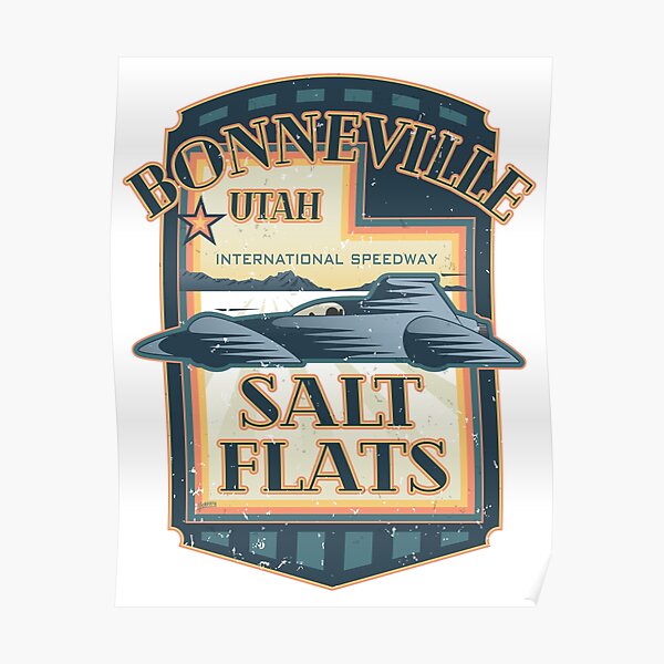Bonneville Salt Flats International Speedway Vintage Retro Style Illustration Poster