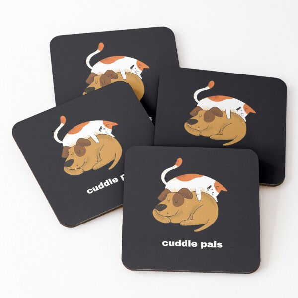Item preview, "Cuddle Pals."  . . . . Sleeping cat lays on sleeping dog. Friendly dog and cat are pals. designed and sold by JoelsCorner.