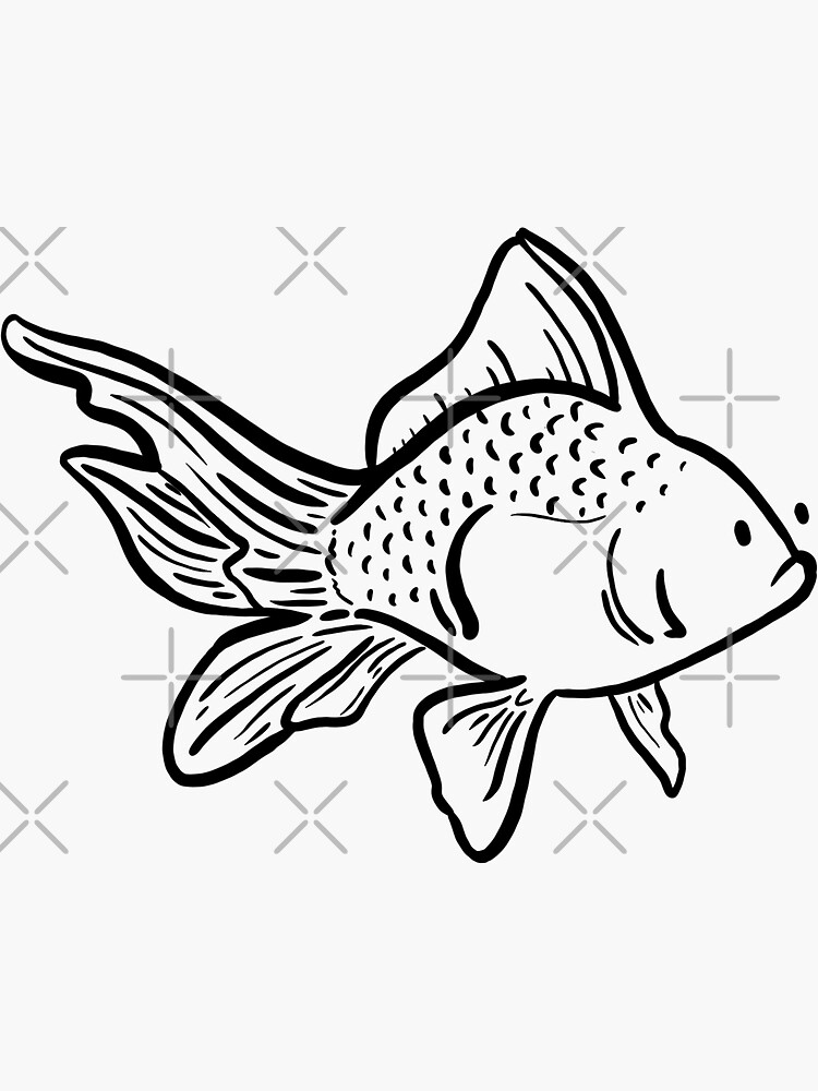 Bonne petite illustration de poisson rouge noir et blanc Sticker