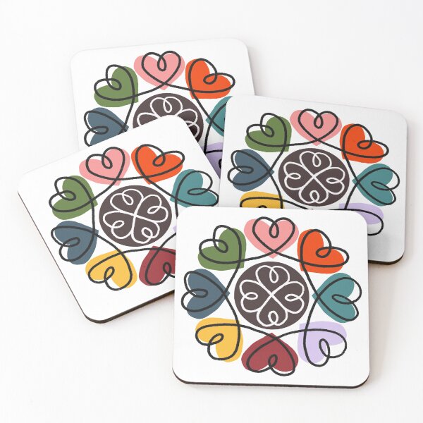 Item preview, "Happy Hearts" Hand-drawn Boho Mandala Modern Pink Red Orange Yellow Blue Green Graphic Designer Print designed and sold by victoriabdesign.