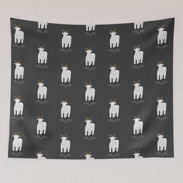 Item preview, Fluffy goat on dark grey background designed and sold by drawingKatarina.