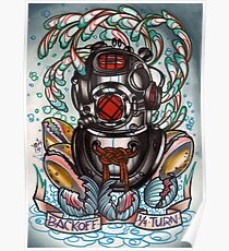 Taucher Helm, Tiefsee Tauchen Old School Tattoo Kunst Poster