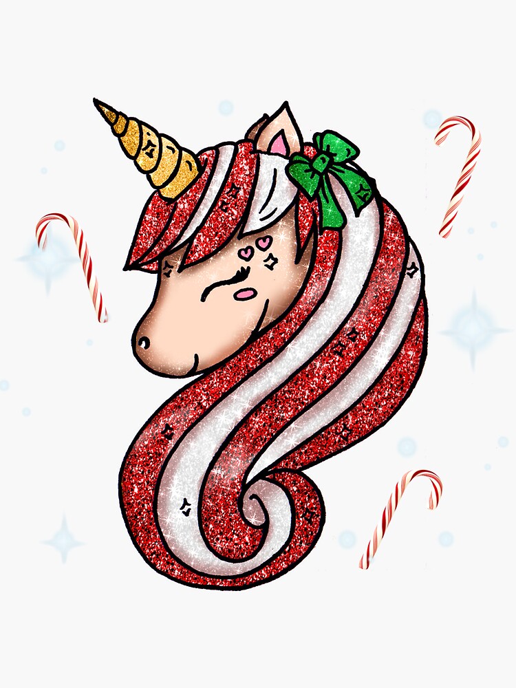 "Candy Cane Christmas Unicorn Kawaii Magical" Sticker for Sale by Jolly