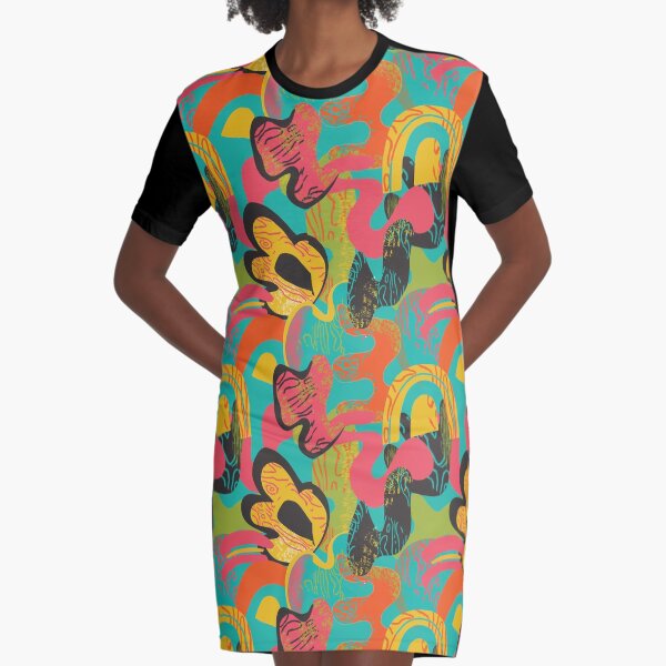 Textured Shapes - Caribbean - Blue background Graphic T-Shirt Dress