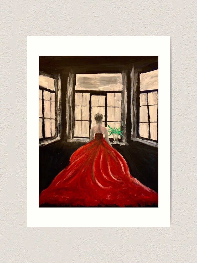 open lace back dress Elegant Lady in Red Dress Oil Painting main image 0