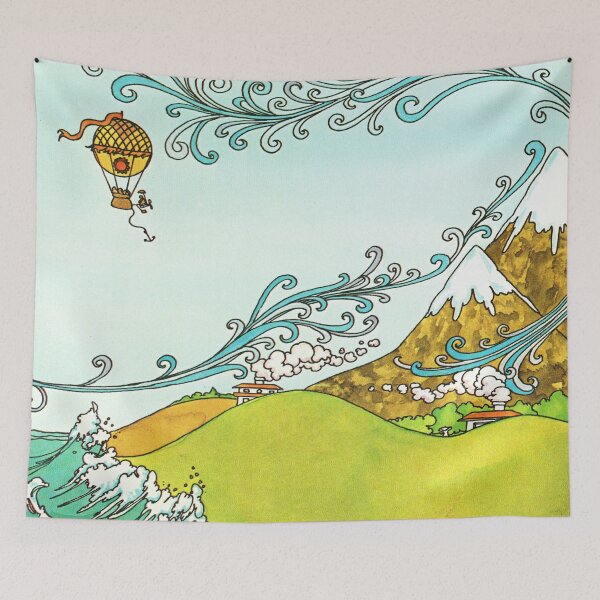 Item preview, Seaside Mountain Village - 70s Vintage Illustration designed and sold by elevens.