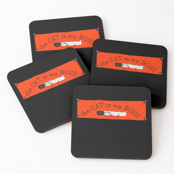 The CAT is my BOSS — an author's life! (red) Coasters (Set of 4)