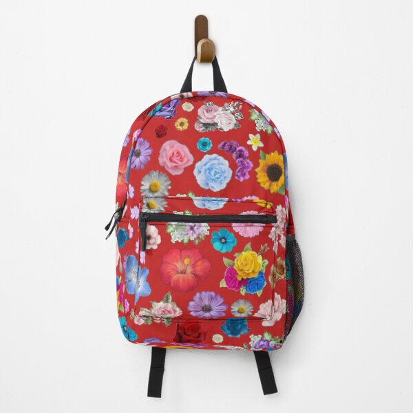 Item preview, red background with colorful flowers designed and sold by el000.