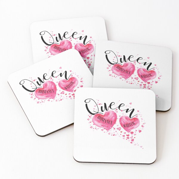 The QUEEN OF HEARTS is a ROMANCE WRITER! (white) Coasters (Set of 4)