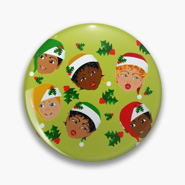 Item preview, Multiracial Christmas Elves with Holly Berries designed and sold by Sheila Pressley.