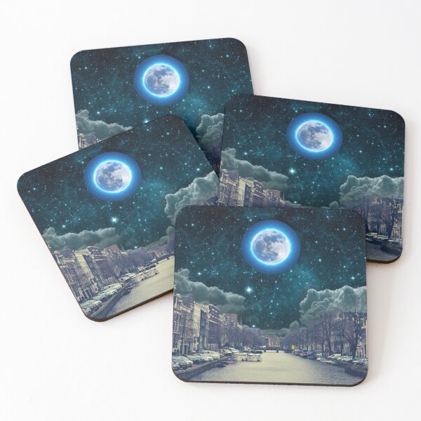Item preview,  Amsterdam Skyline, Art Print, Holding Hands, Full Moon, Galaxy, Sci-Fi designed and sold by Highon444.